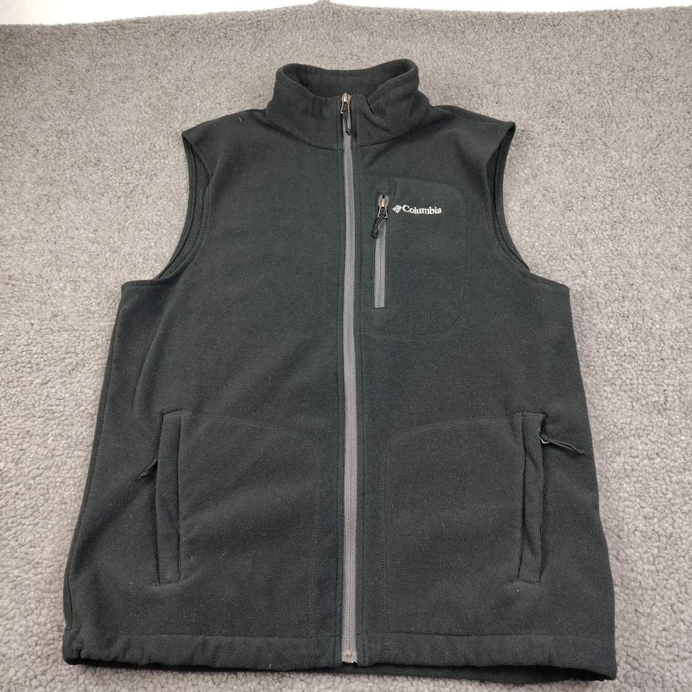 Columbia Vest Men Medium Full Zip Fleece Black Pockets Gorpcore EUC